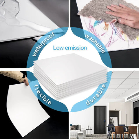 Drop Ceiling Tiles 2x2 Feet, 12-Pack White Premium PVC Panels That Withstand Water and Fire, Reusable No Sag, Easy DIY Cut with Knife or Saw, Covers 48 Sq Ft, Modern Smooth Finish