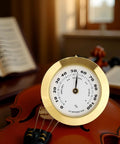 38mm Round Glass Analog Hygrometer With Probe For Humidors Guitars And Violins Mini Humidity Meter Must Have For Accurate Readings And Moisture Monitoring Of Instruments And Other Moisture Sensitive Gear, gold dial on violin