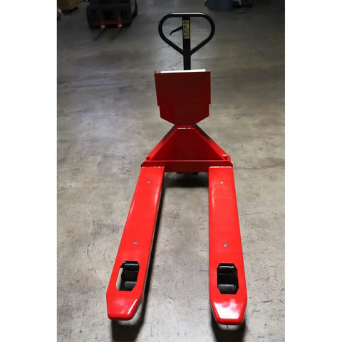 Heavy Duty Manual Pallet Jack Scale With Built In Printer And Stainless Steel Display Five Thousand Pound Capacity Dead On Accurate To One Pound For Shipping Logistics And The Daily Grind
