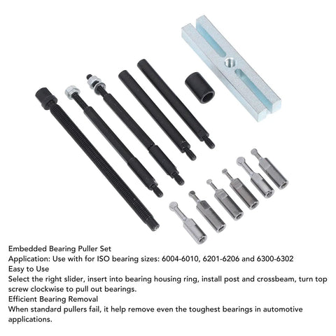 Awesome 13 Piece Embedded Bearing Removal Tool Kit For ISO Bearings 6004 And 6302 Made Of Heavy Metal Will Not Break When Popping Stuck Bearings Easy To Use For Pros Who Need A Solid Set To Fix Garage Stuff Fast., 13-piece metal bearing puller set with case, for ISO 6004-6302 bearings