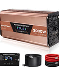 Dead Simple 3000 Watt Pure Sine Wave Inverter Converts 12V DC To 120V AC with LCD display and cables for RV and off grid power.