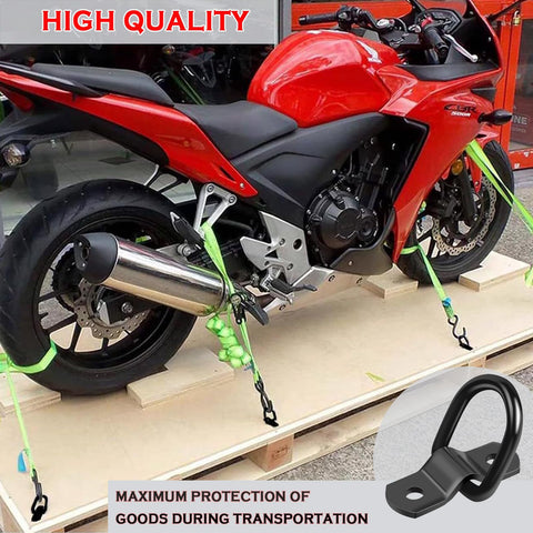 Heavy Duty D Ring Tie Down Anchors One Quarter Inch Diameter With Mounting Brackets And Screws 2400 Pounds Capacity used for motorcycle lashing.
