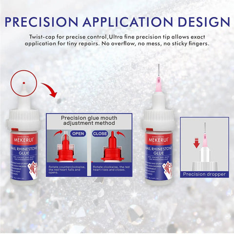 Strong Hold Jewelry Repair Glue With Ultra Fine Tip For Earrings And Necklaces Rhinestone And Gem Adhesive shown with precision tip and cap.