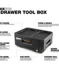 StackTech 1 Drawer Tool Box With Auto Latching Drawers, 50 lb capacity, stackable tool storage chest, shown with labels and features.
