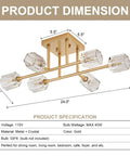 Diagram of 6 Light Brushed Gold Semi Flush Mount Ceiling Light Fixture, Modern Sputnik Chandelier dimensions and specs