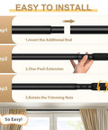 Steps for installing Heavy Duty Tension Curtain Rod No Drilling Adjustable From 41 To 126 Inches 1.26 Inch Diameter