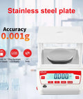 Analytical Balance 100g x 0.001g Precision Lab Scale With RS232 LCD Display Windshield in chemistry lab setting