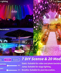 4 Pack RGB LED Flood Lights With Stake Outdoor Color Changing Party Lights 150W Equivalent Dimmable White Light 2700K 6500K RGB Uplighting For Events App Control Via Bluetooth used for stage lighting, weddings, and pool decoration with 7 DIY modes display.