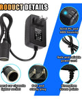 12V AC To DC Power Adapter, 24 Watt Car Cigarette Lighter Plug with sturdy housing and reliable power cord for portable use.