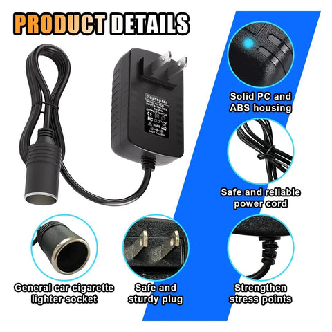 12V AC To DC Power Adapter, 24 Watt Car Cigarette Lighter Plug with sturdy housing and reliable power cord for portable use.