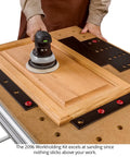 32 Piece Workholding Kit With Dog And Wedge Clamp Holdfast System For MFT Tables during sanding on wooden panel
