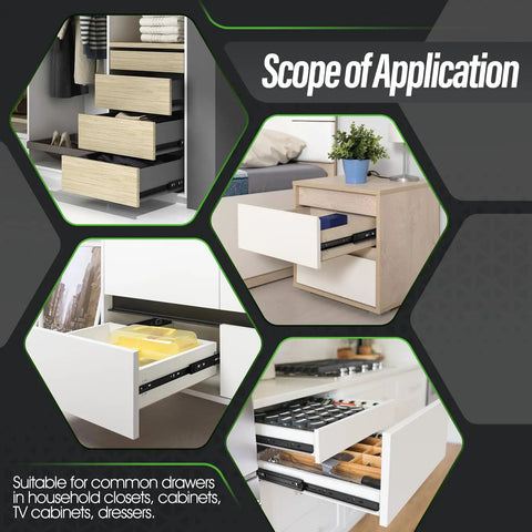 Various applications of Runs Smooth As Butter Heavy Duty Full Extension Ball Bearing Drawer Slides 14 Inch in cabinets and dressers.