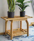 Two Tier Bamboo Shower Bench For In Shower Use 25 Inch Waterproof Bath Stool With Storage Shelf No Slip Feet Safe And Stable