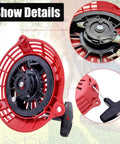 Detail view of pull start recoil starter for Honda GCV135 GCV160 engines fits EN2000 EN2500 generators, lawn mower, pressure washer parts.