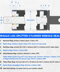 Diagram of Pro Grade Hydraulic Log Splitter Cylinder Rebuild Seal Kit for 4.5 Inch Bore and 1.75 Inch Rod, seals and components labeled.