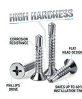 12 By 2 And A Half Inch Flat Head Phillips Self Tapping Screws For Metal And Plastic, 410 Stainless Steel High Hardness Self Drilling Screws