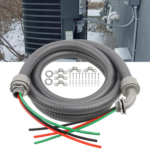8 Foot Outdoor Power Whip Kit Half Inch Nonmetallic Liquid Tight Flexible Conduit With Three 10 Gauge THHN Conductors shown