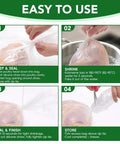 Clear 13x18 Inch Poultry Shrink Bags 100 Pack With 100 Zip Ties And Silicone Straw For Freezing, Marinating, Brining Chicken, Turkey And Rabbit Meat 5 To 14 Lbs., step-by-step use guide
