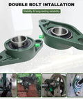 2 Pack Flange Mount Pillow Block Bearings With 1.25 Inch Bore Self Aligning Solid Cast Iron Base Built Tough Bearing Steel Construction 2 Bolt Mount Durable And Easy To Install, shown in industrial setting.