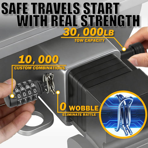 Keyless Combination Trailer Hitch Pin Lock For RVs, Boats, And Trucks - 5/8 Inch Pin, 3.5 Inch Usable Length, 30,000 Lbs GTW, Heavy Duty