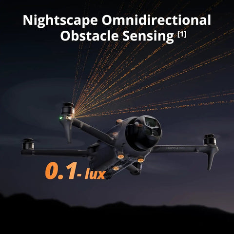 Mavic 4 Pro 512GB Creator Bundle with nightscape omnidirectional obstacle sensing technology in low light conditions.