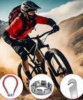 Mountain biker with Eight Way Universal Bicycle Spoke Wrench Tool for wheel truing and tension adjustment with tire levers, red tensioner.