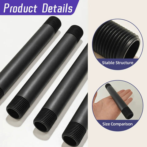 DIY Friendly 12 Pc One Half Inch MNPT Sprinkler Pipe Riser Extensions With 6 Double Female Connectors close-up and size comparison