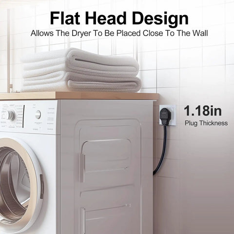 Heavy Duty 4 Prong Dryer Cord 30 Amp Appliance Power Cord 10 Feet shown with flat head design on dryer