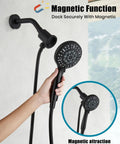Dope Matte Black Tub Shower Faucet Set With Six Water Modes And Magnetic Handheld Valve Kit Designed For One Handed Use And Killer Water Pressure, featuring handheld shower head with magnet.