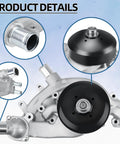 Heavy Duty Engine Water Pump With Thermostat And Gasket Kit Direct Bolt Drop In Replacement, aluminum body, cooling system detail.