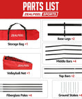 Parts list for 12Ft Volleyball Training Net For Backyard Play, Portable Freestanding Practice Net With Height Adjustable Frame, Indoor Outdoor Pop Up Net For Hitting And Serving Drills, Includes Carry Bag