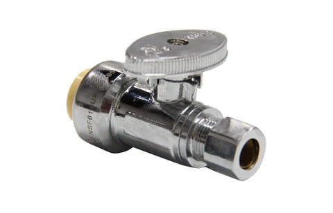 Pack Of 10 Push Fit 1/4 Turn Straight Shut Off Valve 1/2 Push X 3/8 Inch Compression Chrome Finish With Disconnect Clip