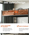 Heavy Duty Queen Over Queen Bunk Bed Frame Rock Solid Steel Sleep Stack For Adults And Teens Built Tough Loft setup showing 12" guardrails.