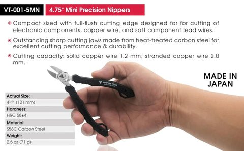 4.75 Inch Precision Flush Cutters For PCB Work And Electronics Repairs Pro Grade Side Cutting Pliers in hand showing size