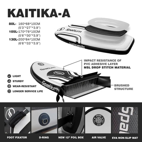 Unpowered Inflatable Hydrofoil Board With F200 Foil, Light Grey 90L, durable build, close-up of board features and design