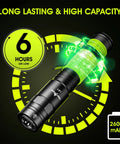 Ultra Bright 1500 Lumen Rechargeable Tactical Flashlight with 6-hour battery, glowing green USB-C design, 2600mAh
