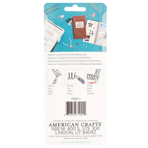 Back of product packaging for Teal Wire Cutters For Book Binding Tool showing instructions and use