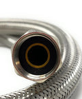 Close-up of One Half Inch Flexible Water Heater Connector Hose With Braided Stainless Steel For High Pressure And High Temperature