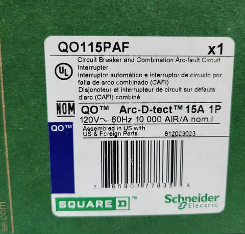 Label of QO115PAF 15 Amp Single Pole Plug On Neutral CAFCI Circuit Breaker For Home Electrical Panels And DIY Projects