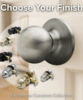 Passage Interior Door Knob Set Satin Stainless Heavy Duty Hardware with finish options, close-up view on white door.