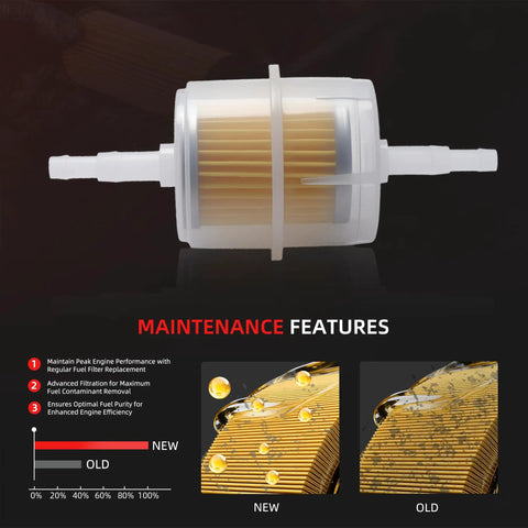 Maintenance Filters Kit For Skid Steer Loader LX465 LX485 LX565 LX665 L465 L565 LS140 LS150 showing new fuel filter vs old