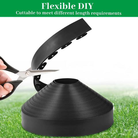 4 Inch UV-Resistant Landscape Edging Kit, 200 Ft Black Lawn Border Roll With 180 Spikes being cut for flexible installation
