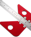 Aluminum Alloy Center Finder Square With 45 Degree Angle Guide Dead Center Layout Tool For Wood And Soft Metal Marking No Fuss Precision Scribing Ruler with steel bar and red exterior.