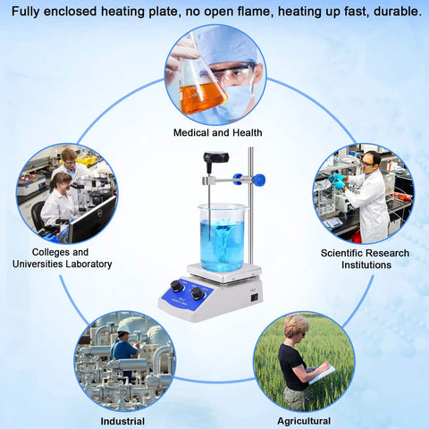 Magnetic Stirrer Hot Plate Mixer With Thermometer And 2000 RPM Stirring, Heats Up To 520 Fahrenheit Fast, Includes Stir Bar And Support Stand For Easy Lab Setups on lab stand with beaker