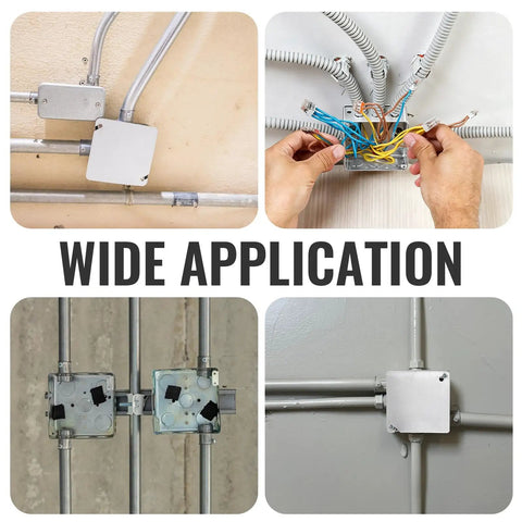 6-Pack 4x4 Inch Square Electrical Boxes With Covers And Mounting Accessories, Heavy Duty Steel Junction Boxes For Indoor Outdoor Wiring, Secure Organized Projects And Easy Mounting installed with conduit