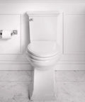 Heavy Duty Two Piece Elongated Toilet Featuring Reliable Powerwash Rim And Comfort Height Design For No Fuss Daily Refresh In Pristine White Porcelain, front view.