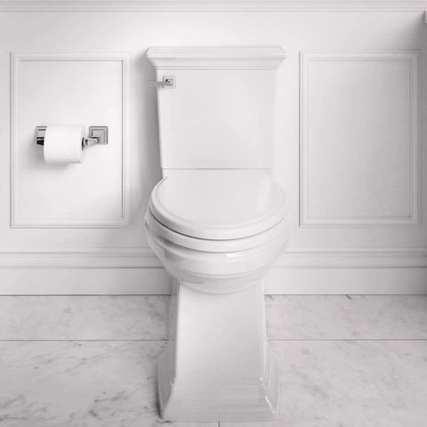 Heavy Duty Two Piece Elongated Toilet Featuring Reliable Powerwash Rim And Comfort Height Design For No Fuss Daily Refresh In Pristine White Porcelain, front view.