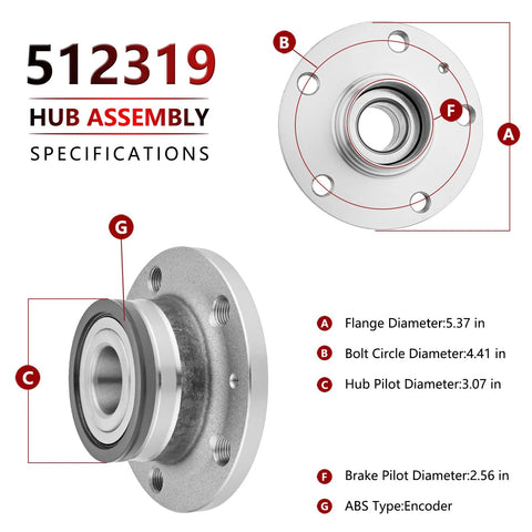 Diagram of rear wheel bearing and hub assembly pair for 2005-2018 Volkswagen Jetta and VW models highlighting specifications.