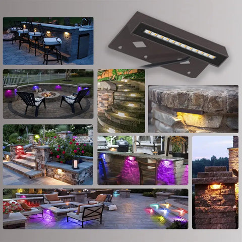 RGBCW LED Hardscape Lights 4W 12V Low Voltage Outdoor Landscape Lighting 7 Inch IP65 Waterproof Wall Lights for Path Deck and Steps Color Changing with 9 Colors and 2 Effects UL Listed 4 Pack installed