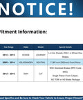 Notice board showing fitment information for Front Brake Kit With Ceramic Rotors And Pads For Chrysler Town And Country Dodge Journey Grand Caravan Ram C V Routan Fits Only Single Piston Front Caliper Includes 11.89 Inch Rotors.